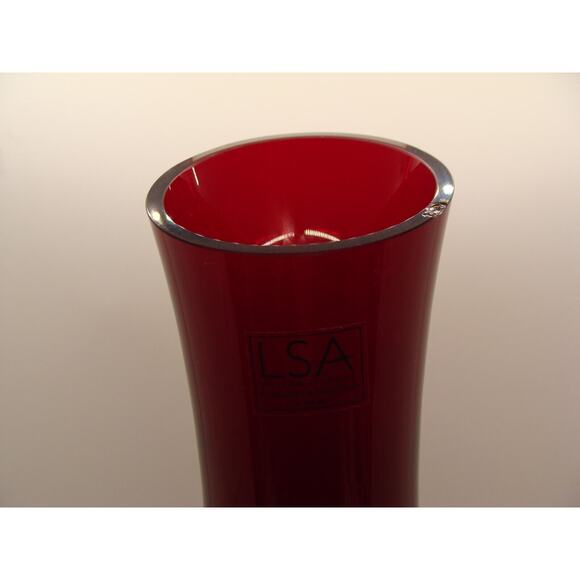 LSA International Art Glass Vase RED 12'' Hand Blown Heavy Gorgeous Poland SEE - Picture 2 of 6